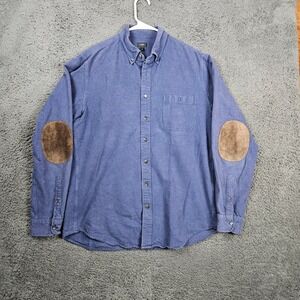 J.Crew Mens‎ Long Sleeve Button Down Shirt LT Blue Flannel Elbow Patch